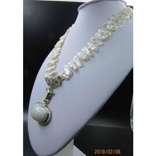 Pearl Necklace 17" 25mm white biwa dens freshwater pearl necklace mabe pendant