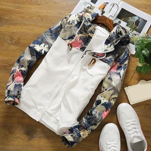 Womens Hooded Jackets 2019 Spring Causal Flowers Windbreaker Women Basic Jackets Coats Zipper Lightweight Jackets Bomber Famale