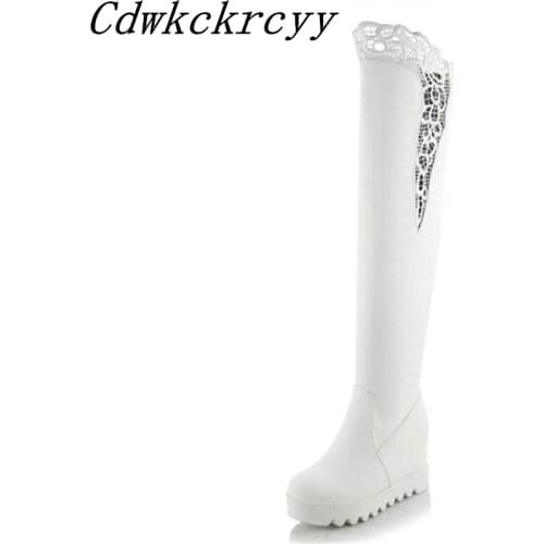 Women Boots Autumn winter New style fashion sexy Lace Round head Over the knee Boots Cashmere Keep warm Winter boots size 34-43
