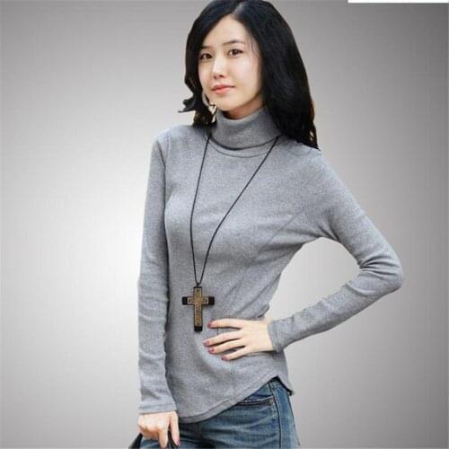 Women Spring Autumn Oversized Solid Turtleneck Stretch Slim Sweaters Lady Autumn Plus Size Irregular Hedging Cotton Sweater