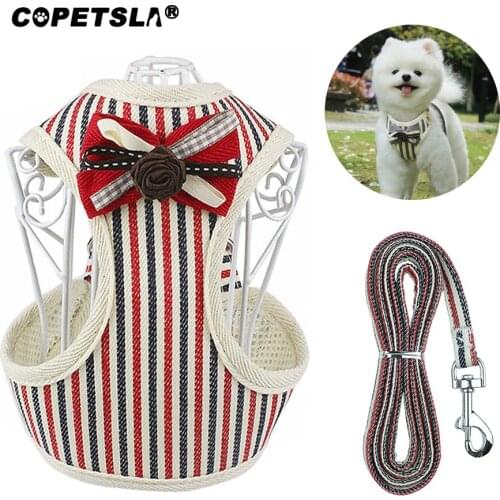 Copetsla 1Pcs Size XS-XL Stripe Style Puppy Cat Harness and Leash Set Breathable Pet Harness Vest Chest Strap for Small Dogs Cat