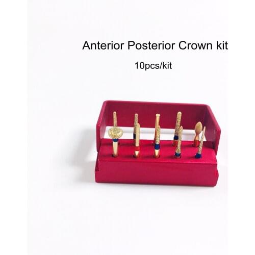 10pcs/Kit Dental Anterior Posterior Crown Bridge Preparation Gold Diamond Burs