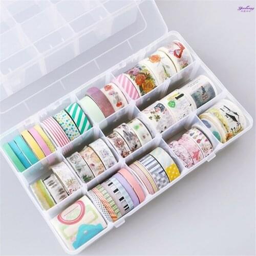 15-18 Grids Transparent Stationery Organizer Washi Tape Storagre Box Stickers Pencil Case Table Desktop Classification Box