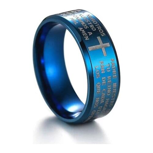 2020 Vintage Bible Cross Men Rings Temperament Fashion 8mm Width Stainless Steel Rings For Men Jewelry Gift