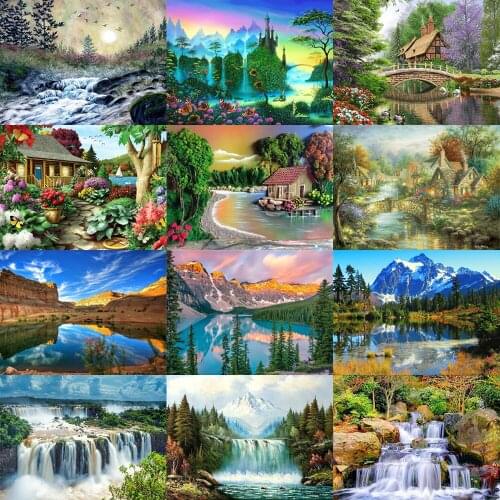 5D Full Round Drill Diamond Painting Landscape DIY Home Decoration Gift Hanging Painting Landscape Scenery Kits 40x30cm