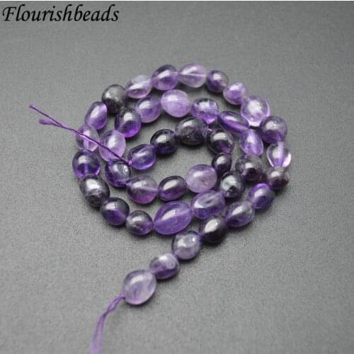 8~10mm Natural Amethyst Smooth Stone Oval Shape Nugget Loose Beads Jewelry Making Supplies 1 Strand