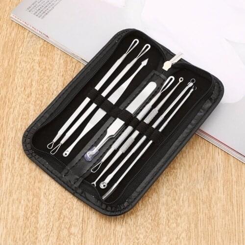 8 Pcs Blackhead Remover Tool Kit Pimple Acne Clip Needle Face Care Comedone Blemish Blackhead Extractor Tool with Leather Case