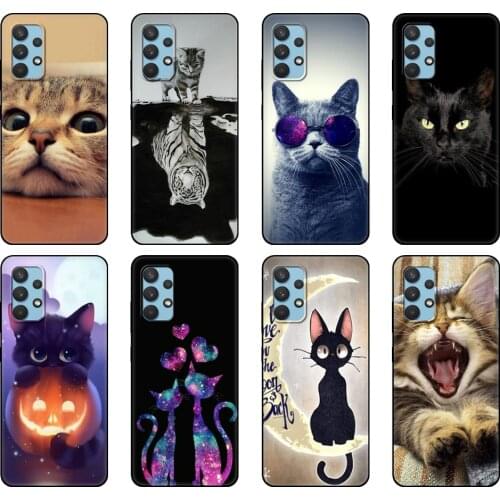 Black tpu Case For Samsung galaxy A32 A42 A52 A72 4g 5g S21 PLUS ultra back cover Cute Cat