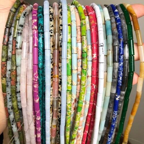 13X4mm Natural Stone Cylinder Amazonite Jaspers Jades Crystal Round Tube Spacer Beads For Jewelry Making Diy Bracelet Necklace