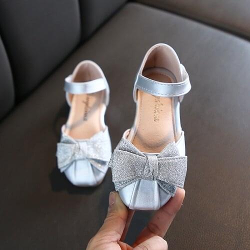New Girl Princess Shoes Childrens Leather Flats Sequined With Bow-knot Hook & Loop Soft Low Bottom For Girls Kids Dancing Shoes