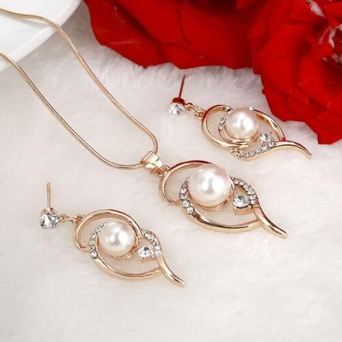 Hesiod New Design Simulated Pearl Stud Earrings Necklace Wedding Jewelry Sets for Women Lover Gifts
