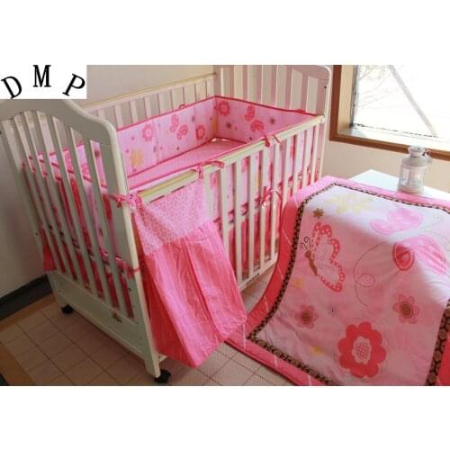 5pcs embroidered Baby Cot Crib Bedding set for boys bed kit set tour de lit bébé(4bumper+duvet+bed cover+bed skirt+diaper bag)