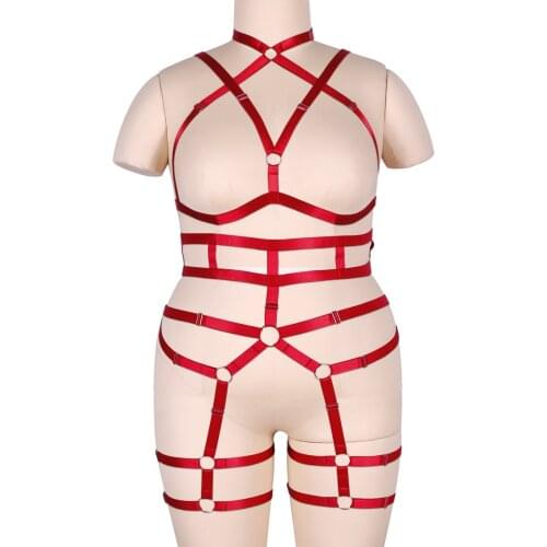 Sexy Lingerie Set 2Pc Harness Belt Hollow Cage Bra Pole Dance Rave Exotic Apparel Underwear Women Plus Size Costume Punk Garters