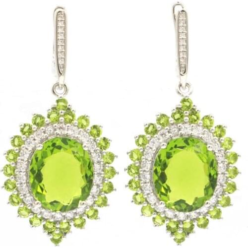 47x22mm Jewelry Set 11.3g Created London Blue Topaz Green Peridot Bright Zircon For Womans Silver Pendant Earrings Eye Catching