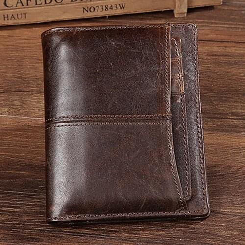 Oil Wax Cowhide Men Bifold Wallet Clutch Money Bag Genuine Leather Luxury Coin Pocket Male ID/Credit Card Holder Short Purse New