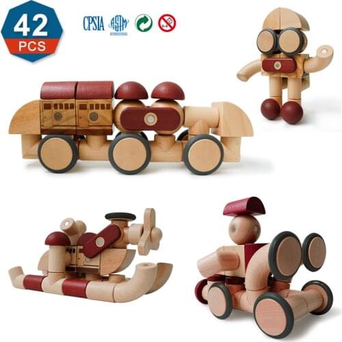 Magplayer 42PCS Preschool Magnetic Wooden Blocks Blocos De Madeira Educational Toys for Children Best Birthday Gifts