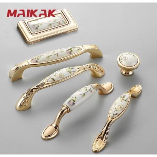 MAIKAK Antique Ceramic Cabinet Handles Chinese Vintage Drawer Knobs Wardrobe Door Handles European Furniture Handle Hardware
