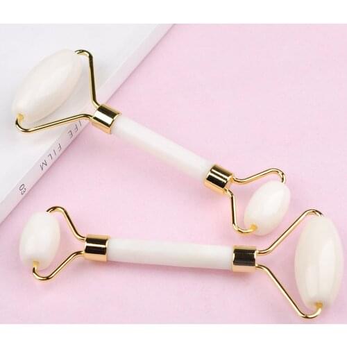Massager For Face Lift Up Jade Stone Roller White Quartz Natural Crystal Stone Slimming Thin Chin Facial Skin Care Tool