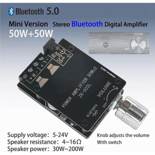 MINI Bluetooth 5.0 Wireless Audio Digital Power amplifier Stereo board 50Wx2 Bluetooth Amp Amplificador ZK-502L
