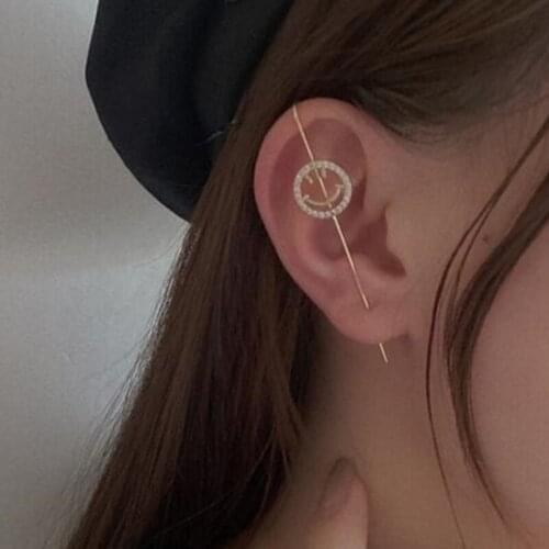 Fashion Specially Design Gold Color Round Smiley Surround Earring Vintage Geometry Pierced Ear Clip Ear Pin Girls Party Jewelry