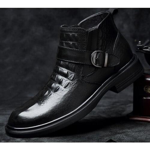 Brand Winter Warm Men Snow Boots High Quality Genuine Leather Crocodile Pattern Mens Boots WIth Fur Luxury Man Shoes Size 36-46