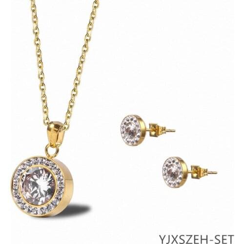Jewelry jewelry set, fashion jewelry set Round Crystal Gold Honey Earring Necklace Beauty Women YJXSZEH-SET