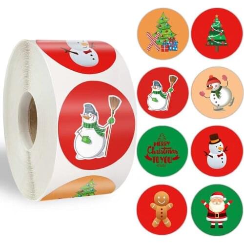 500pcs/roll Classical Christmas Sticker For Holiday Gift Christmas holiday decoration stickers with broom snowman old man tree