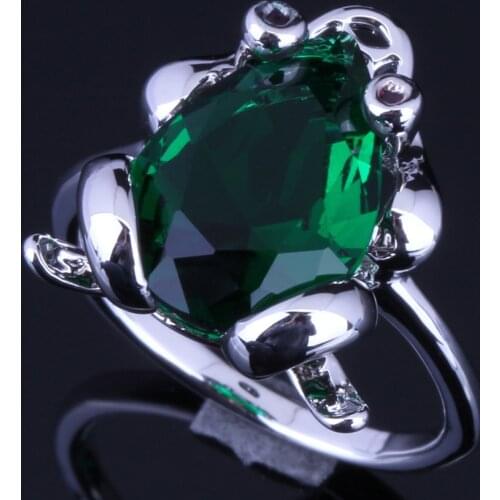 Stunning Frog Green Cubic Zirconia Silver Plated Ring V0129