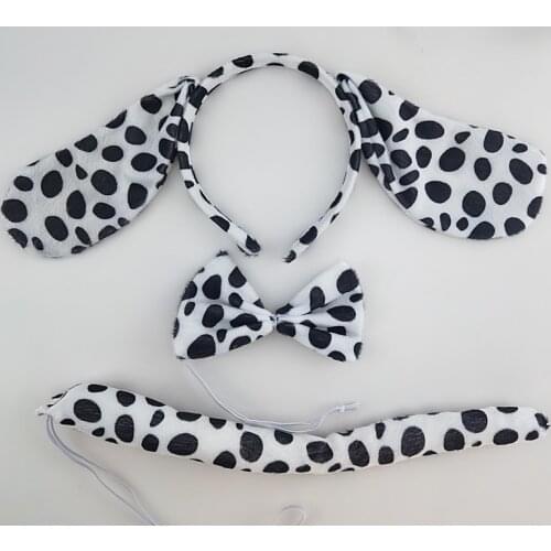 Animal Dalmatian Dog Ear Headband Headwear Bow Tie Tail Set Kids Adults Cosplay Props Birthday Party Halloween Christmas