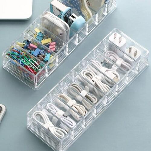 Cable Storage Box Transparent Plastic Data Line Container For Desk Stationer Holder Makeup Organizer, Key And Jewelry Case