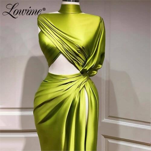 Special Dubai Design Green Satin Formal Dresses Arabic Evening Gown 2020 Custom Made Long Prom Dresses Wedding Party Dress