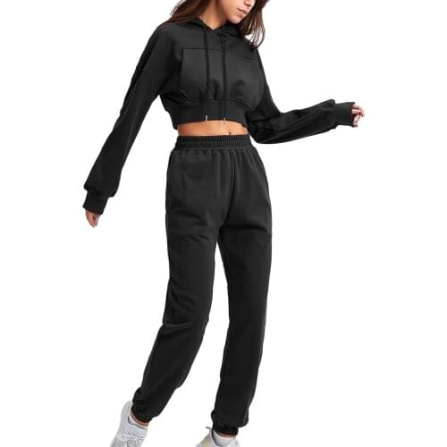 Women 2Pcs Set Tracksuit Long Sleeve Pullover Hooded Sweatshirt+Pants Jogger Sweatpants Autumn Winter Casual Outfit Sport Suit