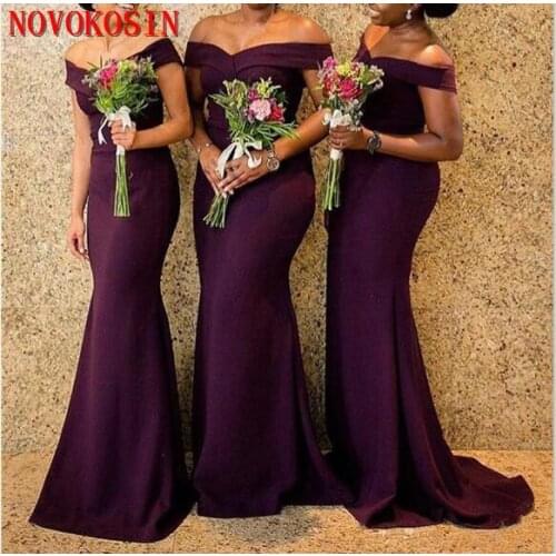 South African Purple Mermaid Bridesmaids Dresses 2019 Elegant Off The Shoulders Long Wedding Guest Prom Gowns Plus Size Dress