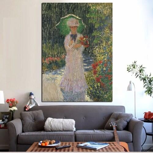 YWDECOR Print Claude Monet Walk Woman with a Parasol Oil Painting on Canvas Pop art Wall Pictures for Living Room Sofa Cuadros