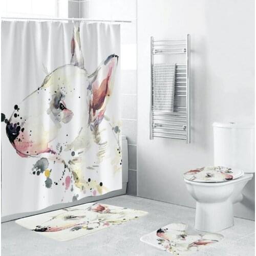 Ink Dog Shower Curtain 3D Waterproof Curtains Bathroom Pedestal Rug Lid Toilet Cover Bath Mat Set