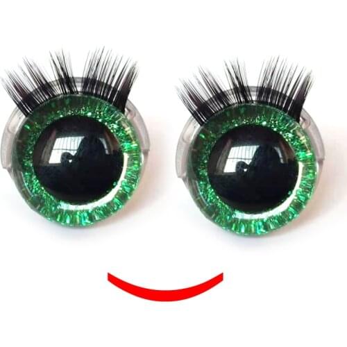 20pcs eyelashes Green safety eyes of hand painted 20mm with eyelashes Glitter safety eyes plastic toy eyes Doll eyelashes