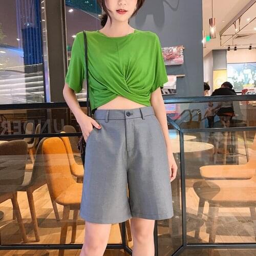 Womens Suit Shorts 2021 Summer New Korean Version High-Waisted Wide-Leg Shorts Straight Loose Five-Point Pants