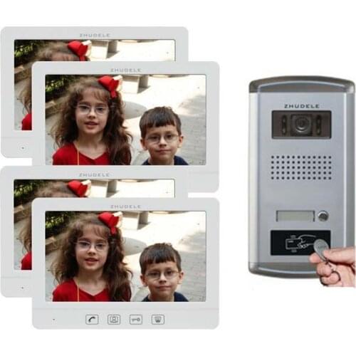 ZHUDELE Inercom System Kits 4X10.1" Video Door Phone Monitor+Waterproof Explosion-proof IR Camera, Extra CCTV Camera ID Card