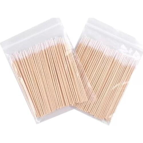 100pcs Disposable Ultra-small Cotton Swab Lint Free Micro Brushes Wood Cotton Buds Swabs Eyelash Extension Glue Removing Tools