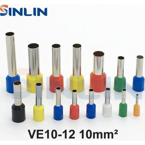 1000pcs/lot Crimp Terminal VE10-12 tube pre insulating terminal Bootlace Ferrules 7AWG 10mm^2 Brass