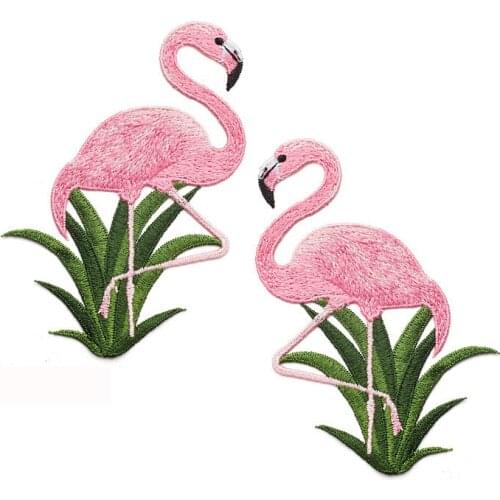 2PCs/Set Flamingo Patches For Clothing Bag Sticker Sew On Embroidered Fabric Appliques Sewing Accessories