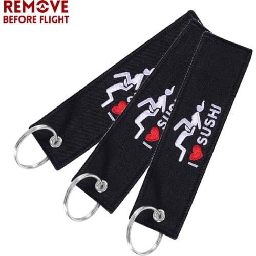 3PCS I LOVE SUSHI Keychain For Motorcycles and Cars Key Ring Embroidery OEM Bijoux Keychains Key Tags Fashion Jewelry Llaveros
