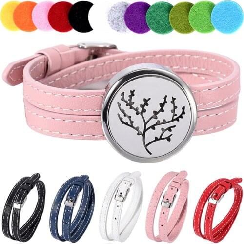 316L Stainless Steel Aromatherapy Essential Oil Diffuser Bracelet Locket Bangle with 12 Color Pads