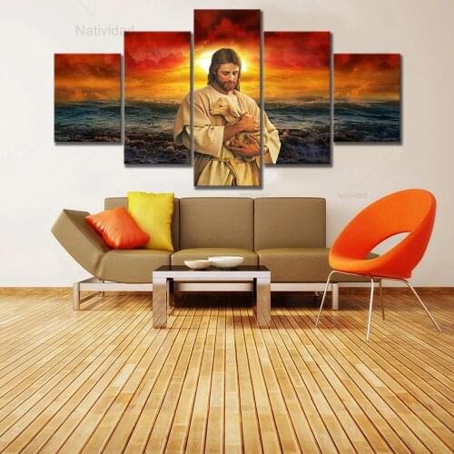 Lankshear Decor 5 Pieces Religious Jesus Poster Modern Print Paintings Building Wall Artwork No Frame Home Decoration