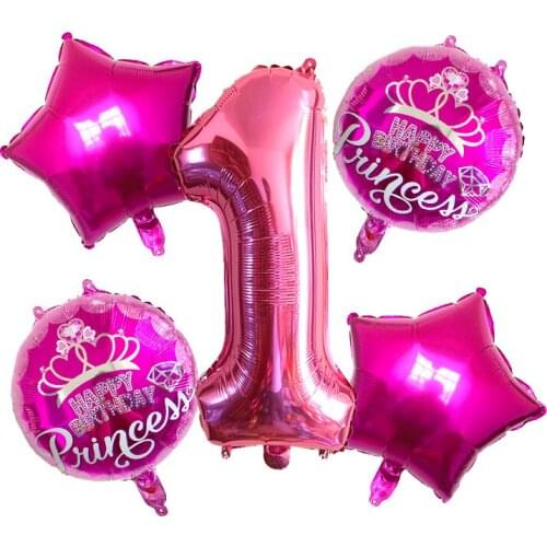 5pc 32inch Number Foil Balloons 1 Years Old Kid Boys Girls Blue Rose Red Crown Happy Birthday Balloon Baby Shower Decor Supplies