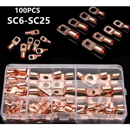 60/100PCS Bare Copper Tube Car Electrical Wire Ring Connectors Soldered Terminal Lug Battery Starter Cable Crimp Terminals