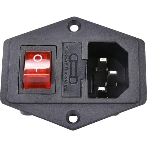 AC 3Pin 10A 250V Power Switch AC Power Socket With Red Triple Rocker Switch Tripod Feet Of Copper With Fuse For 3d Printer