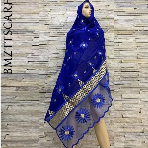 African Women Embroidery Cotton Splicing Net Scarf Big Size Headscarf Women Hijab Scarf on Sales BM819