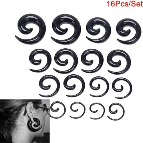 16Pcs/Set Spiral Taper Flesh Tunnel Ear Stretcher Expander Stretching Plug Snail