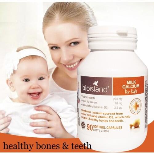 Australia Bio Island Cow MILK CALCIUM Vitamin D3 supplements 90caps for Baby Kids Healthy Bones Teeth Growth Development